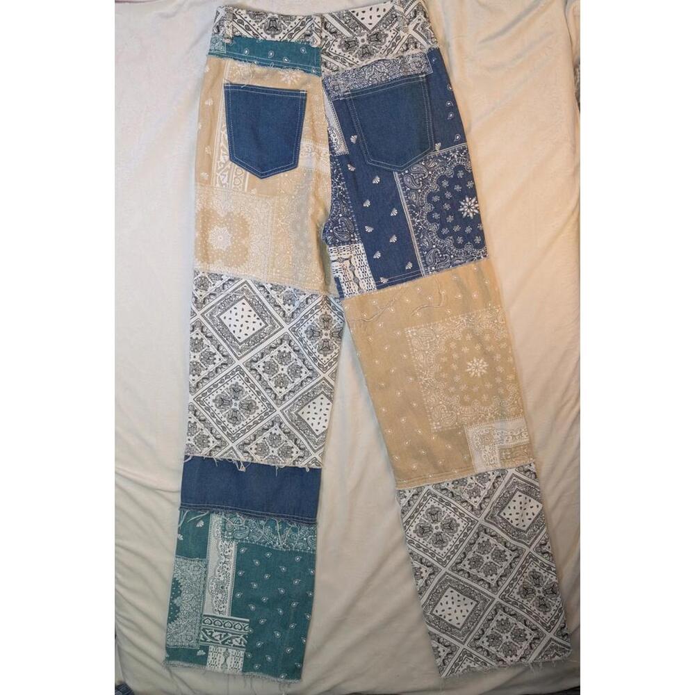 Kollyy Size Extra Small Patchwork Frayed Wide Leg Pants - Picture 7 of 8
